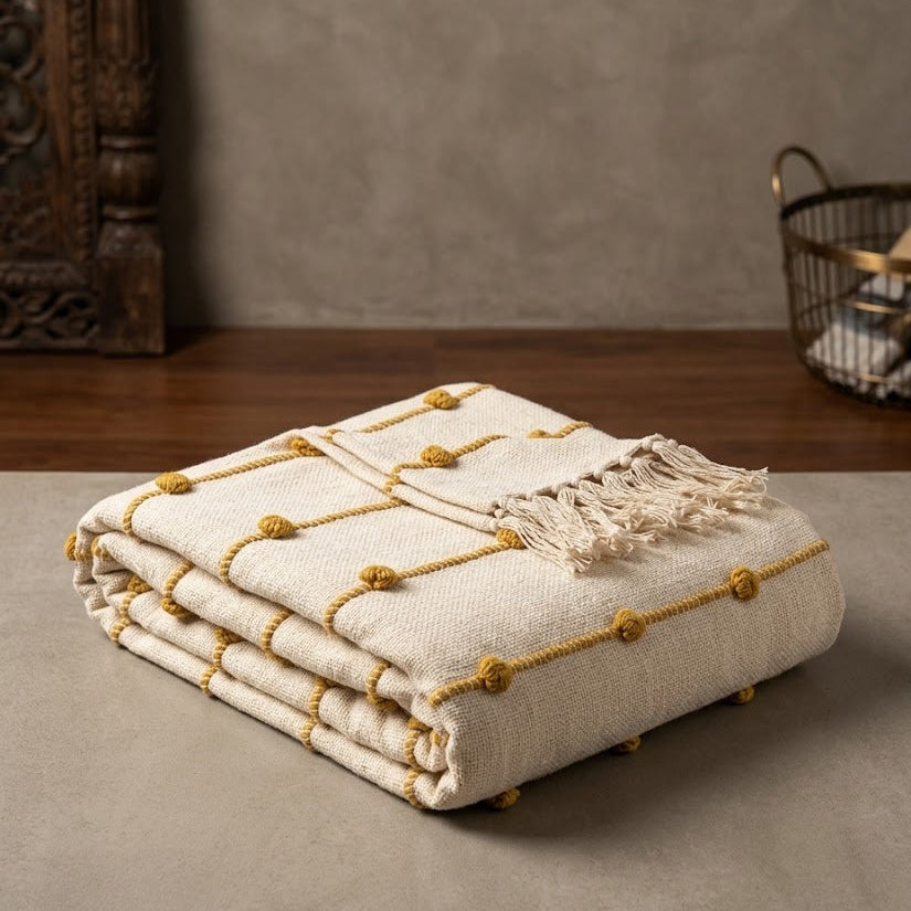 Beige & Yellow Sofa Throw Blanket
