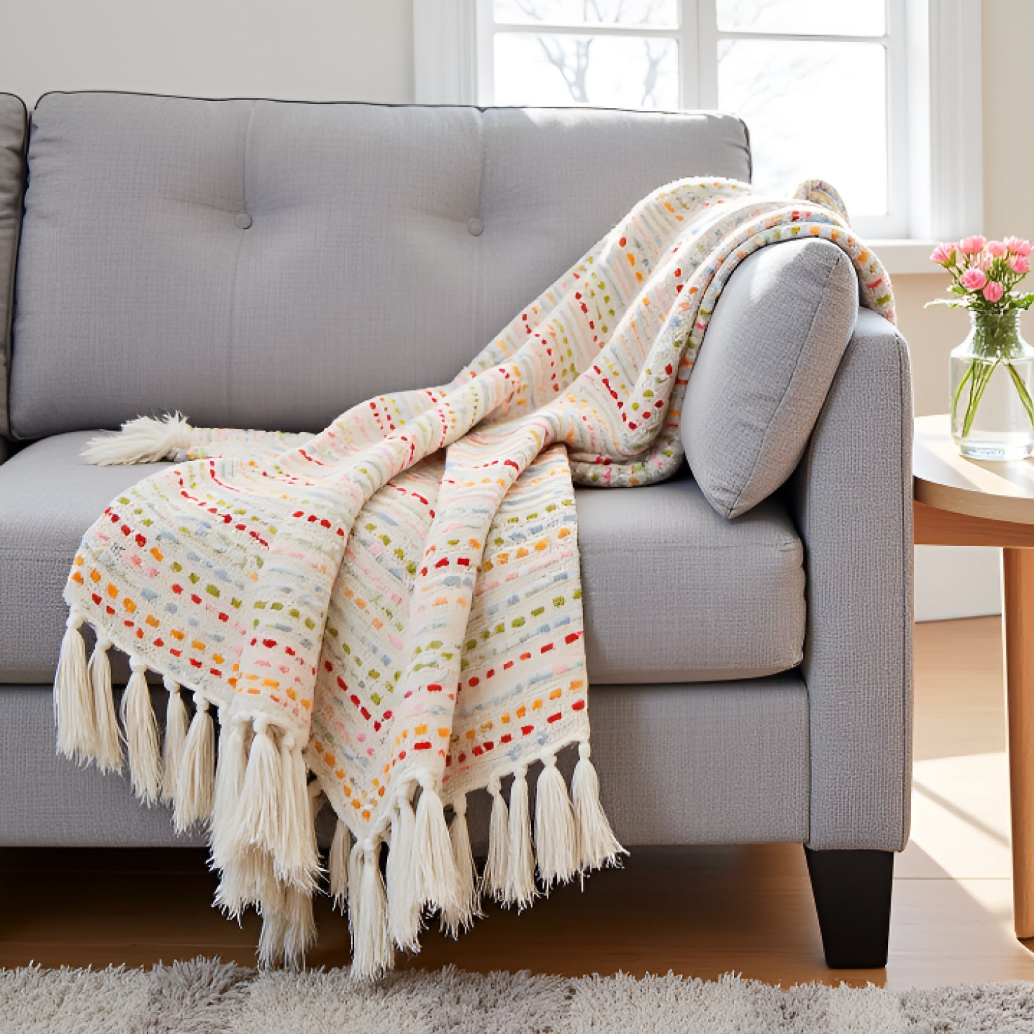 Pure Cotton Parchment Multi Throw