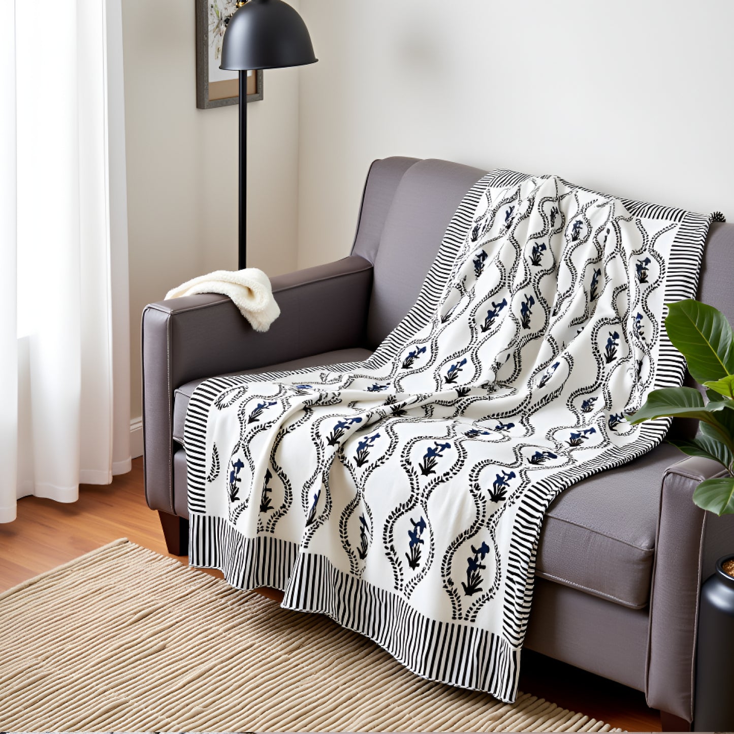 SAJAVAT HOME Hand-Knitted All Season Throw Blanket – Slub Cotton | White | 80x52 Inches