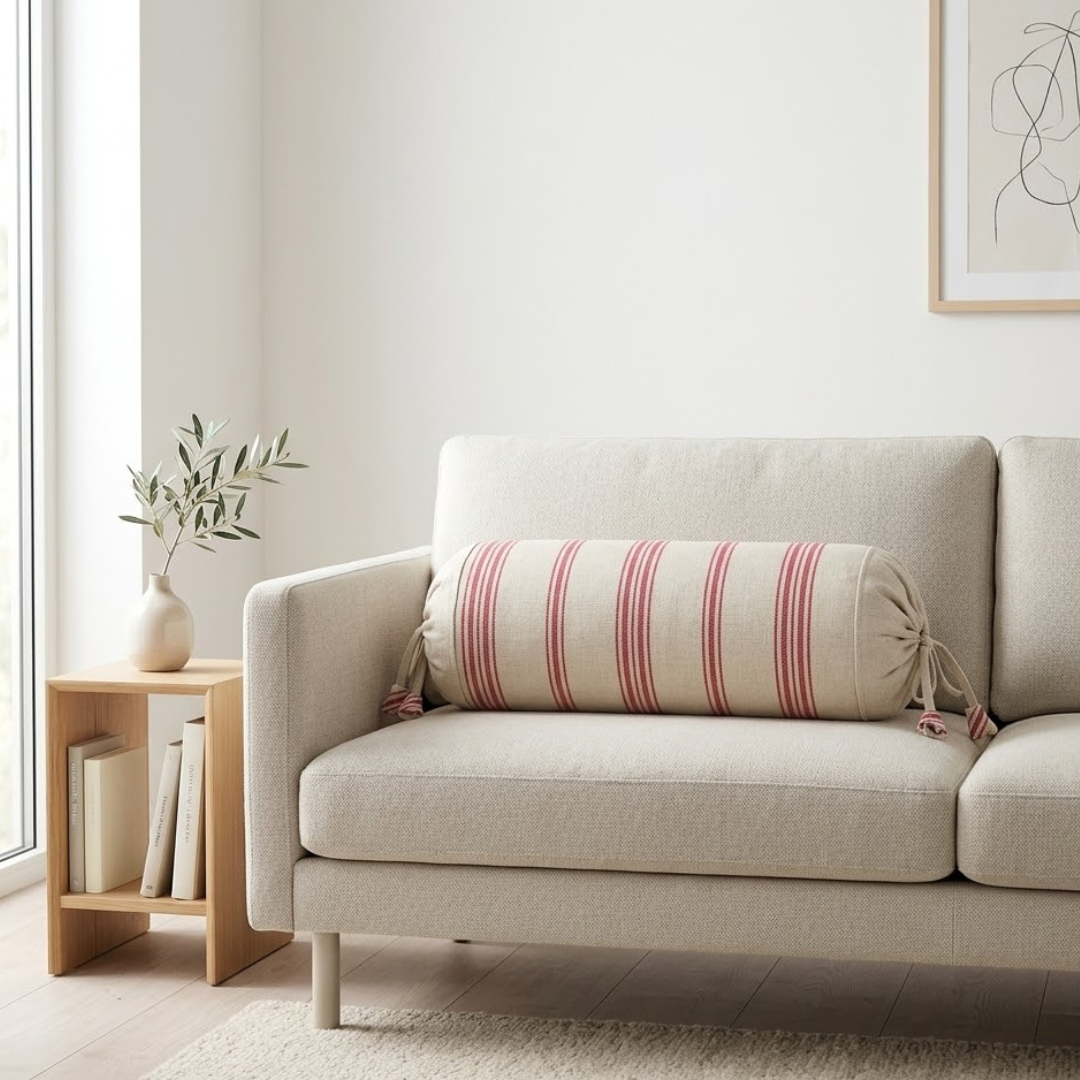 Red Stripped with Beige bolster cover