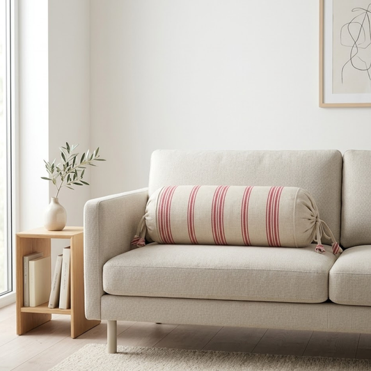 Red Stripped with Beige bolster cover