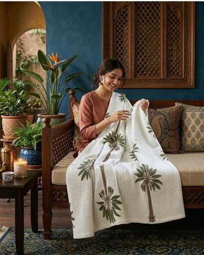 Slub Cotton White Throw