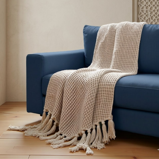 Honeycomb Light Fawn Beige Throw