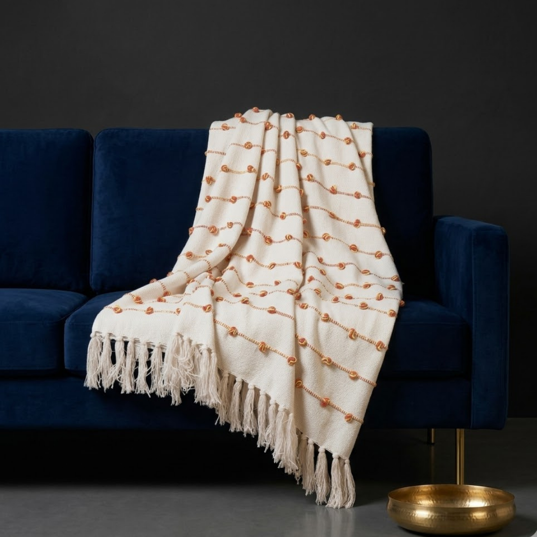 Beige & Royal Throw