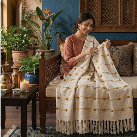 Beige & Yellow Throw