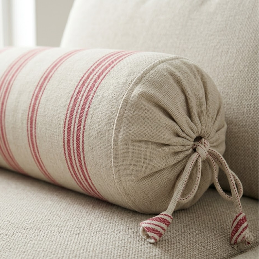 Red Stripped with Beige bolster cover