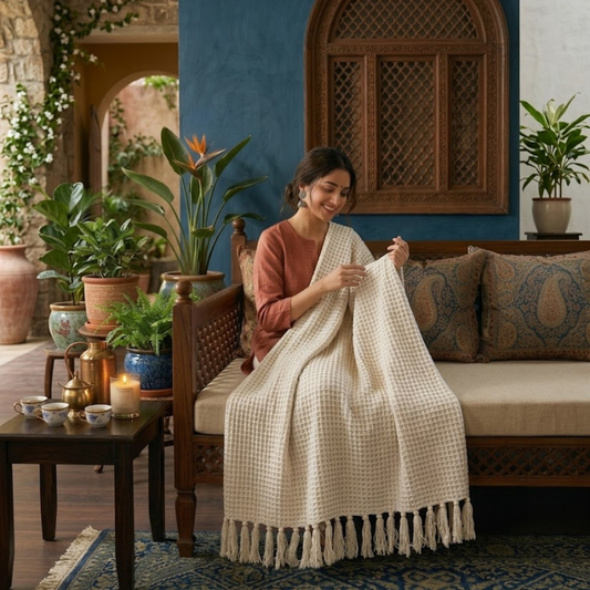 Honeycomb Light Fawn Beige Throw