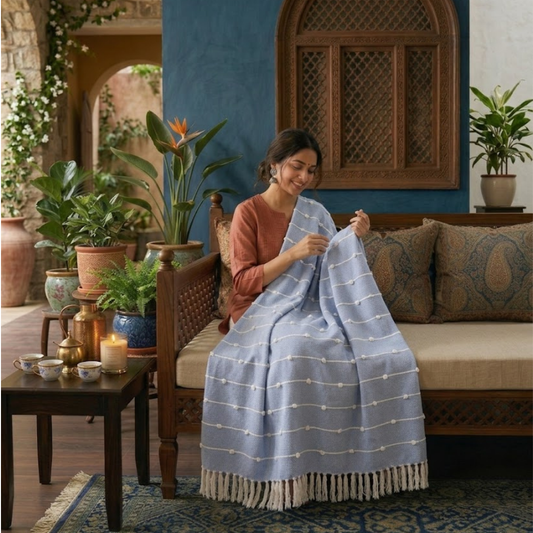 Blue with Tassels Throw