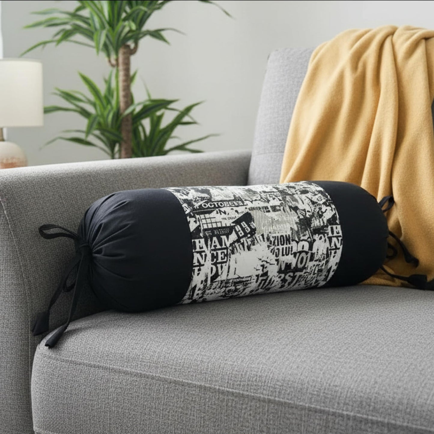 Black Printed Bolster Cover