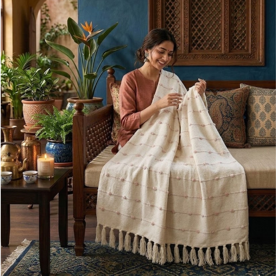 Beige & Pink Throw