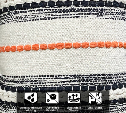 Decorative Tufted Cotton Cushion Cover | Beige & Orange | 16x16 Inches (40x40 cm)