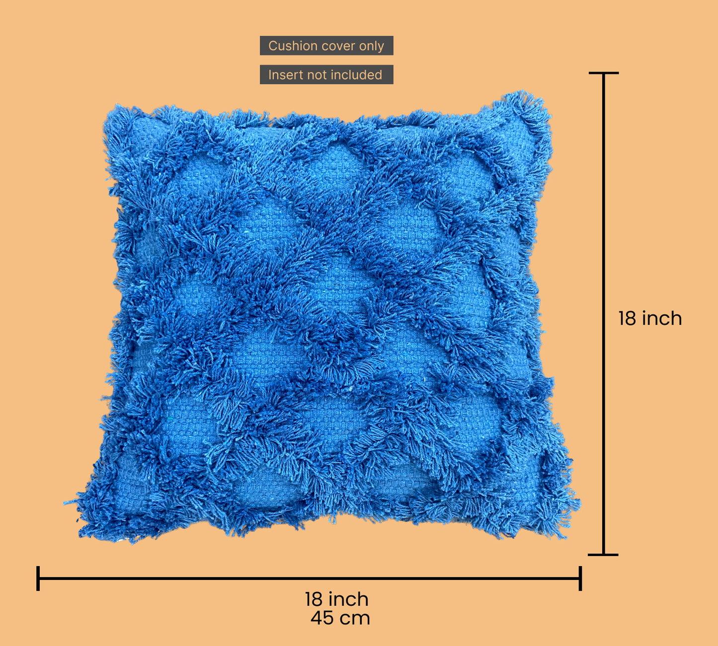 Decorative Tufted Cotton Cushion Cover | Blue | 18x18 Inches (45x45 cm)