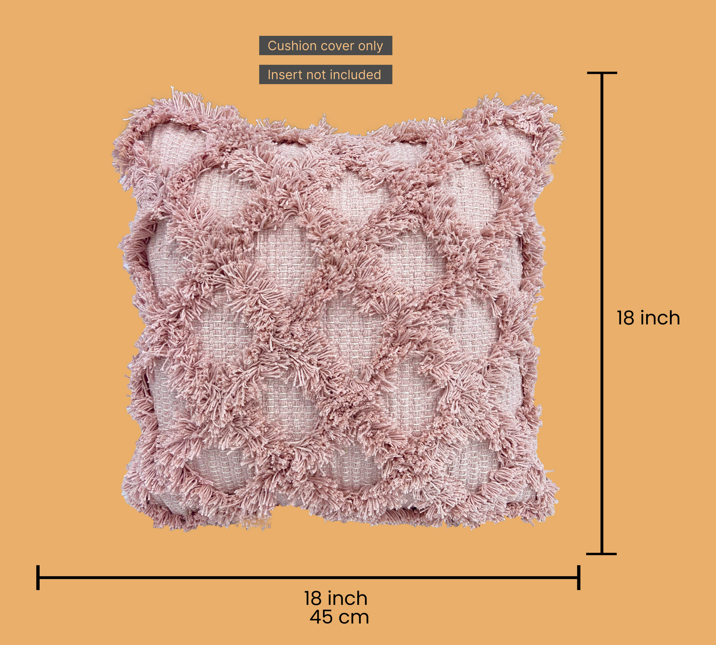 Decorative Tufted Cotton Cushion Cover | Pink | 18x18 Inches (45x45 cm)