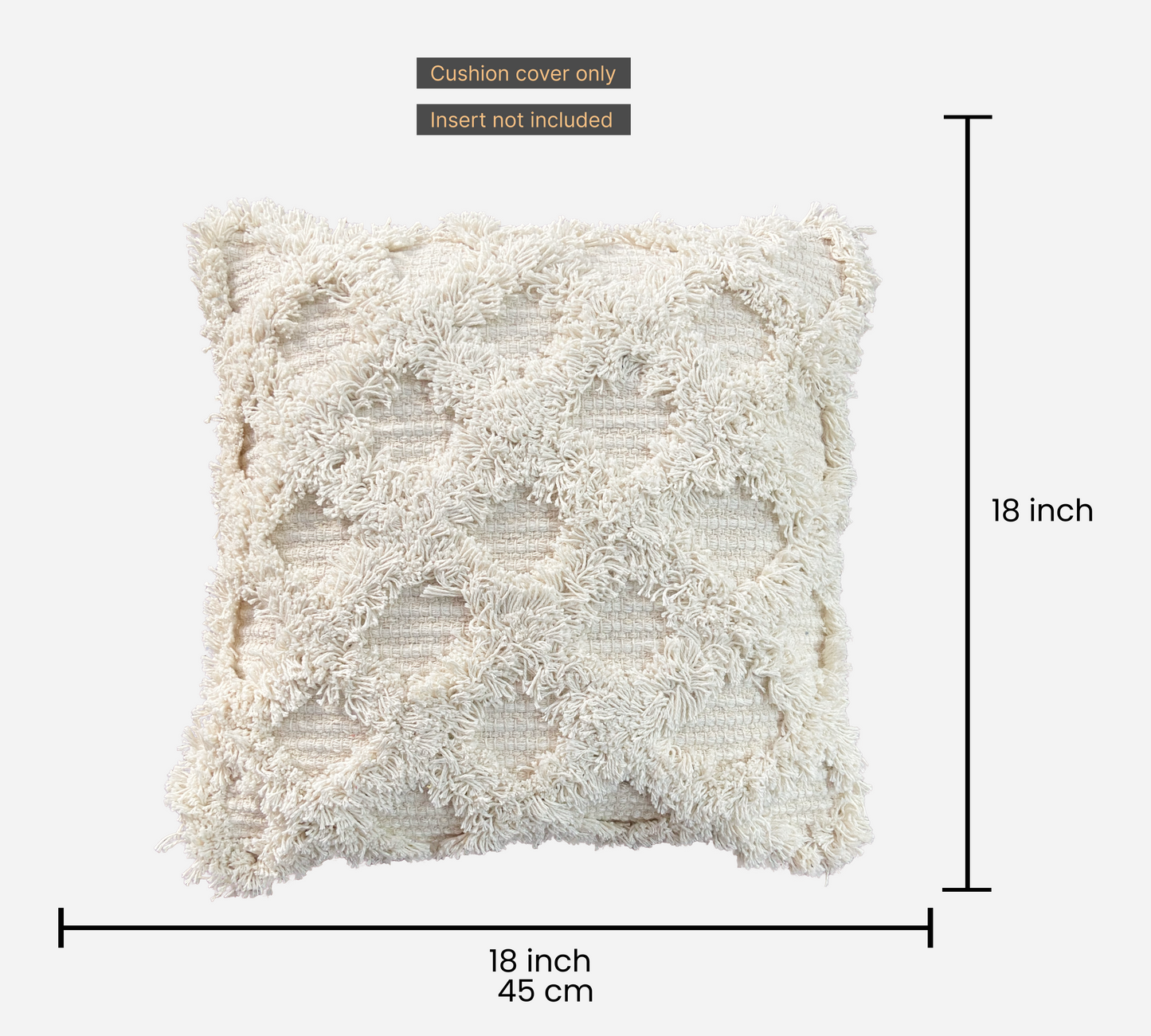 Decorative Tufted Cotton Cushion Cover | Cream | 18x18 Inches (45x45 cm)