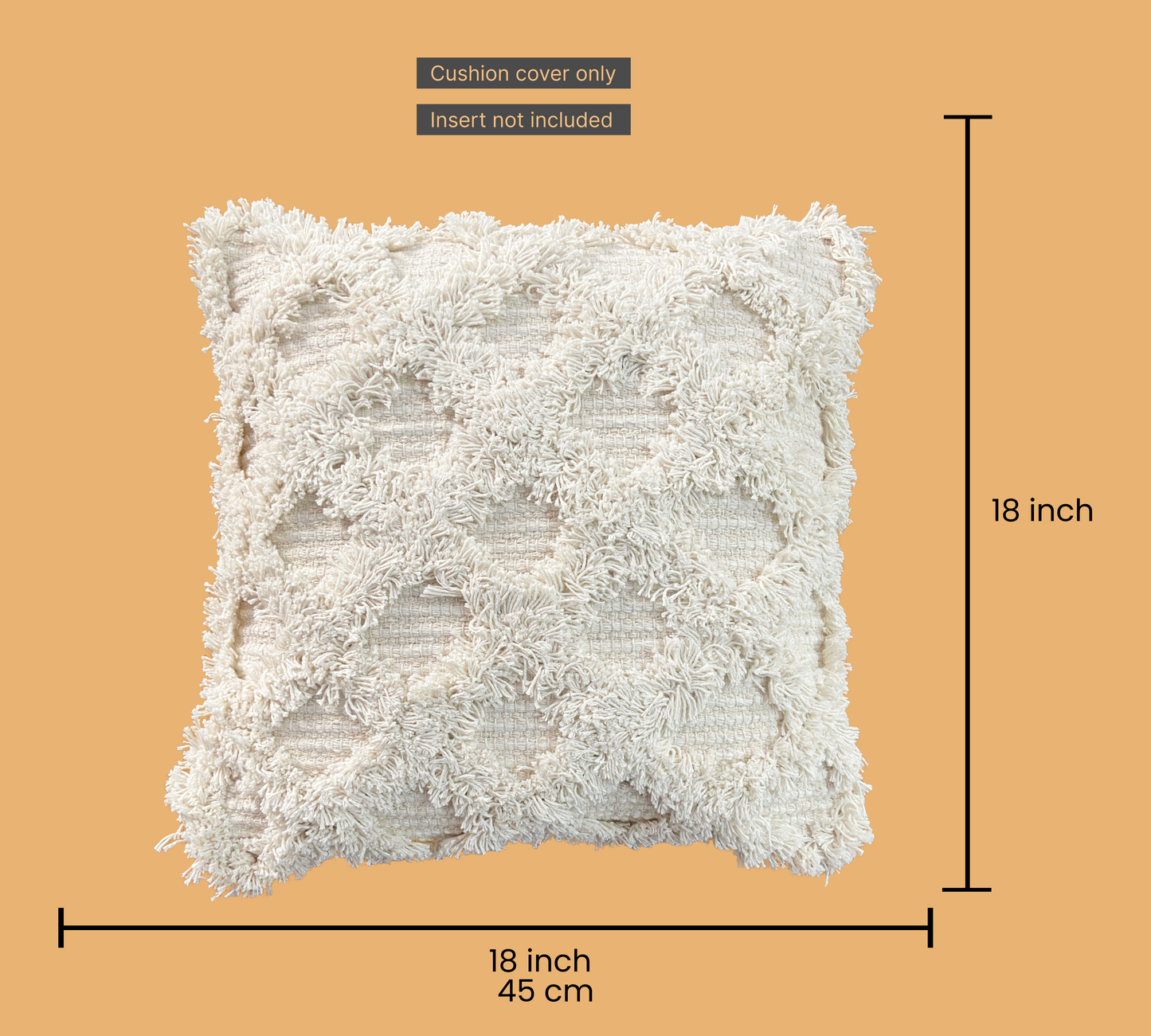 Decorative Tufted Cotton Cushion Cover | Cream | 18x18 Inches (45x45 cm)