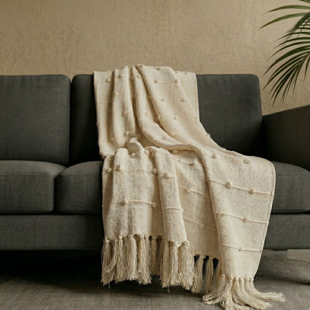Beige Sofa Throw & Cushion Cover