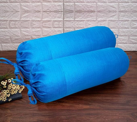 Sky Blue Cotton Bolster Cover (Pack of 2)