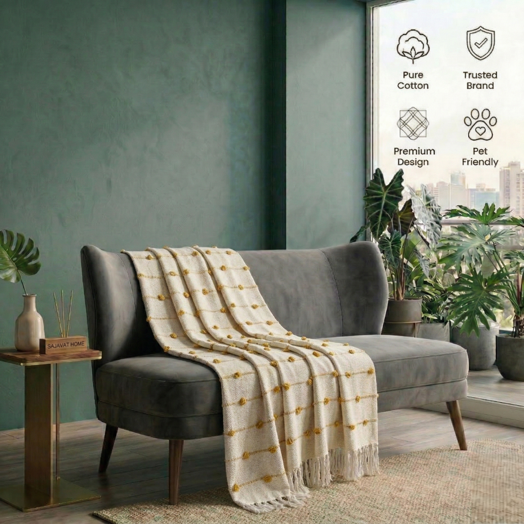 Beige & Yellow Throw
