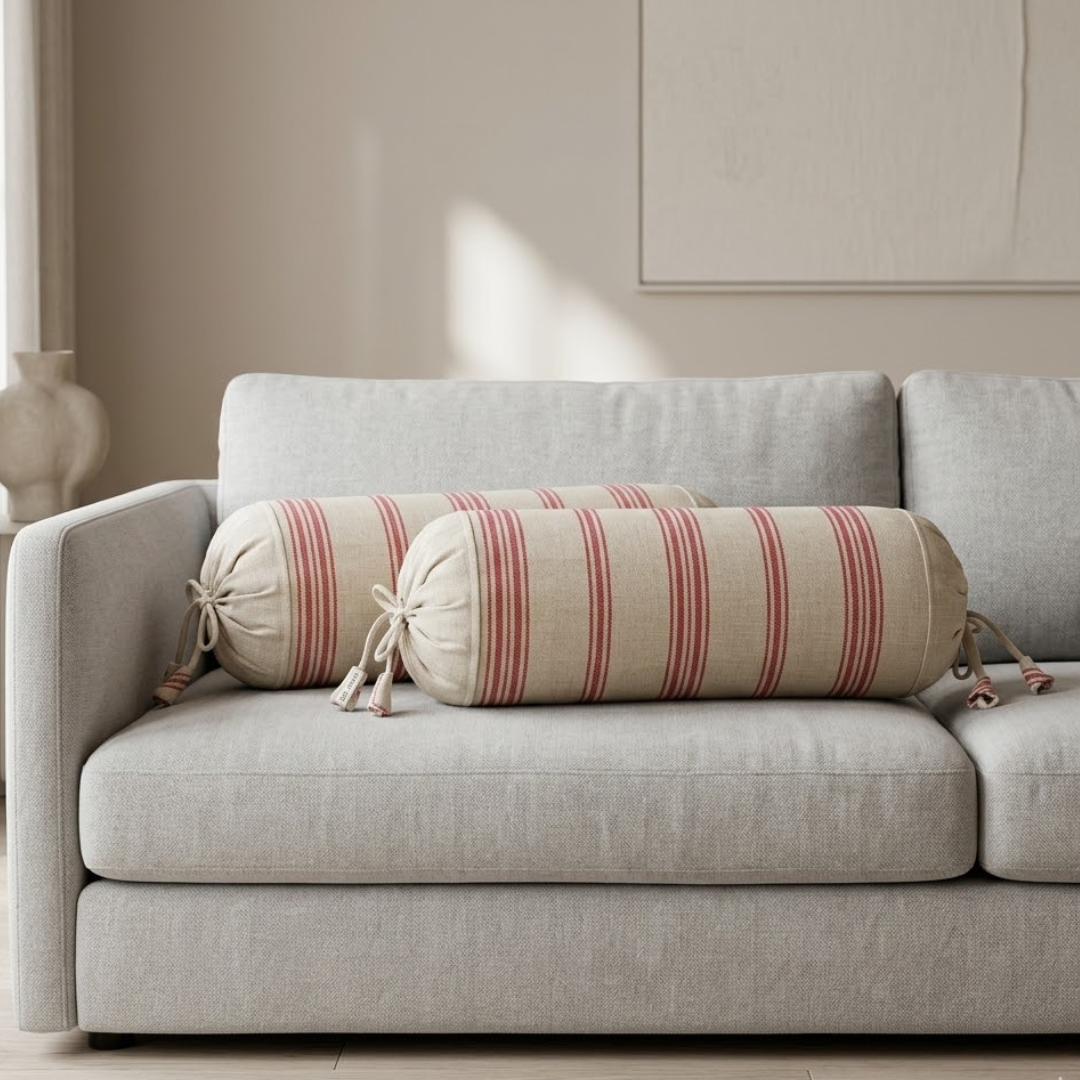 Red Stripped with Beige bolster cover