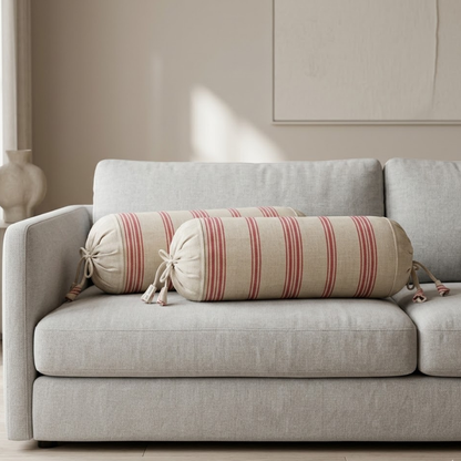 Red Stripped with Beige bolster cover