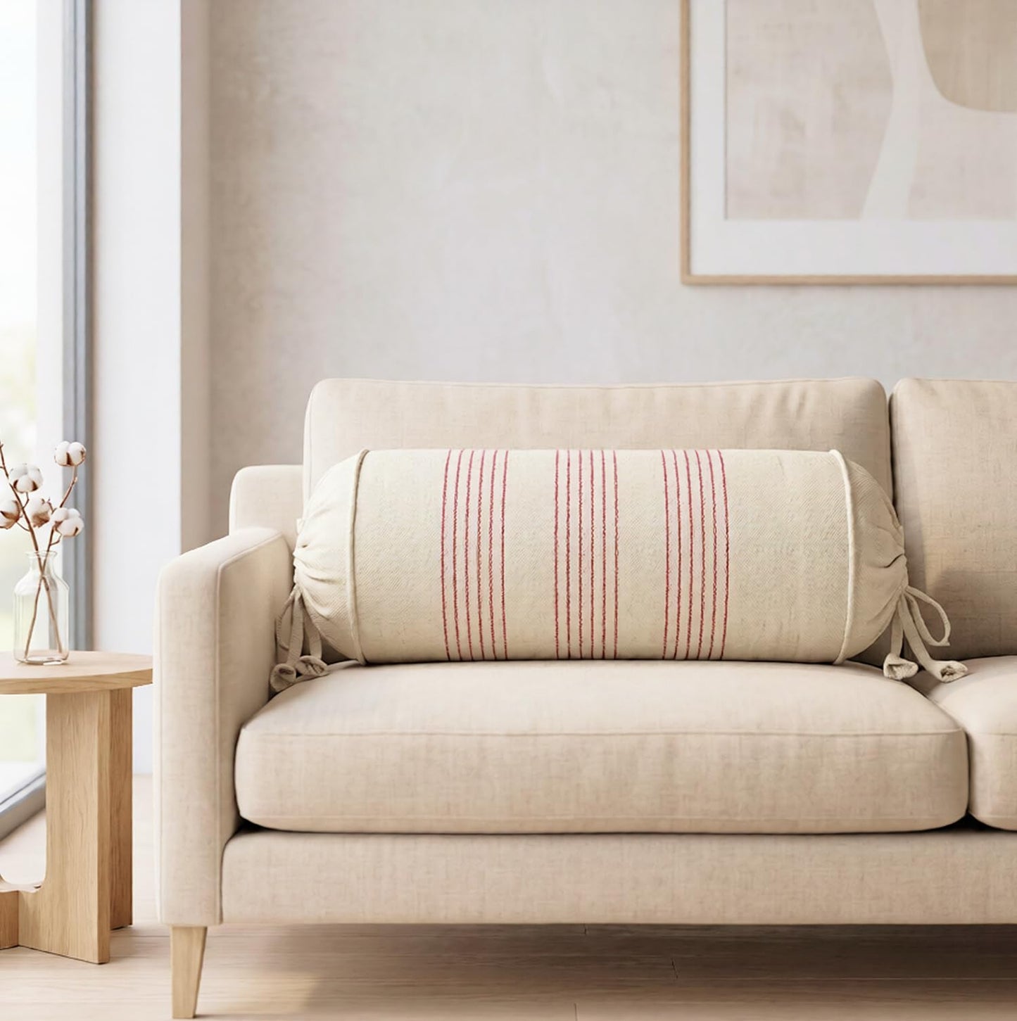 Red Stripped with Beige bolster cover