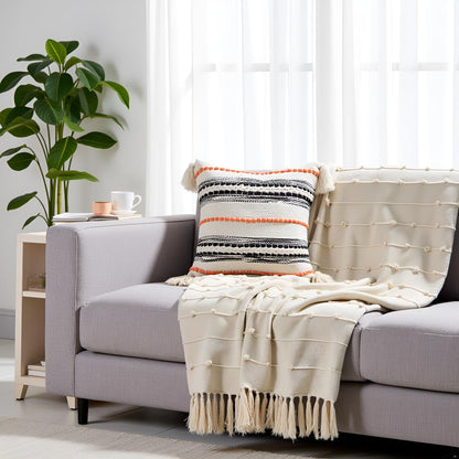 Pure Cotton Beige Sofa Throw & Cushion Cover