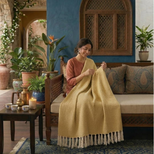 Yellow & Beige Honeycomb Throw