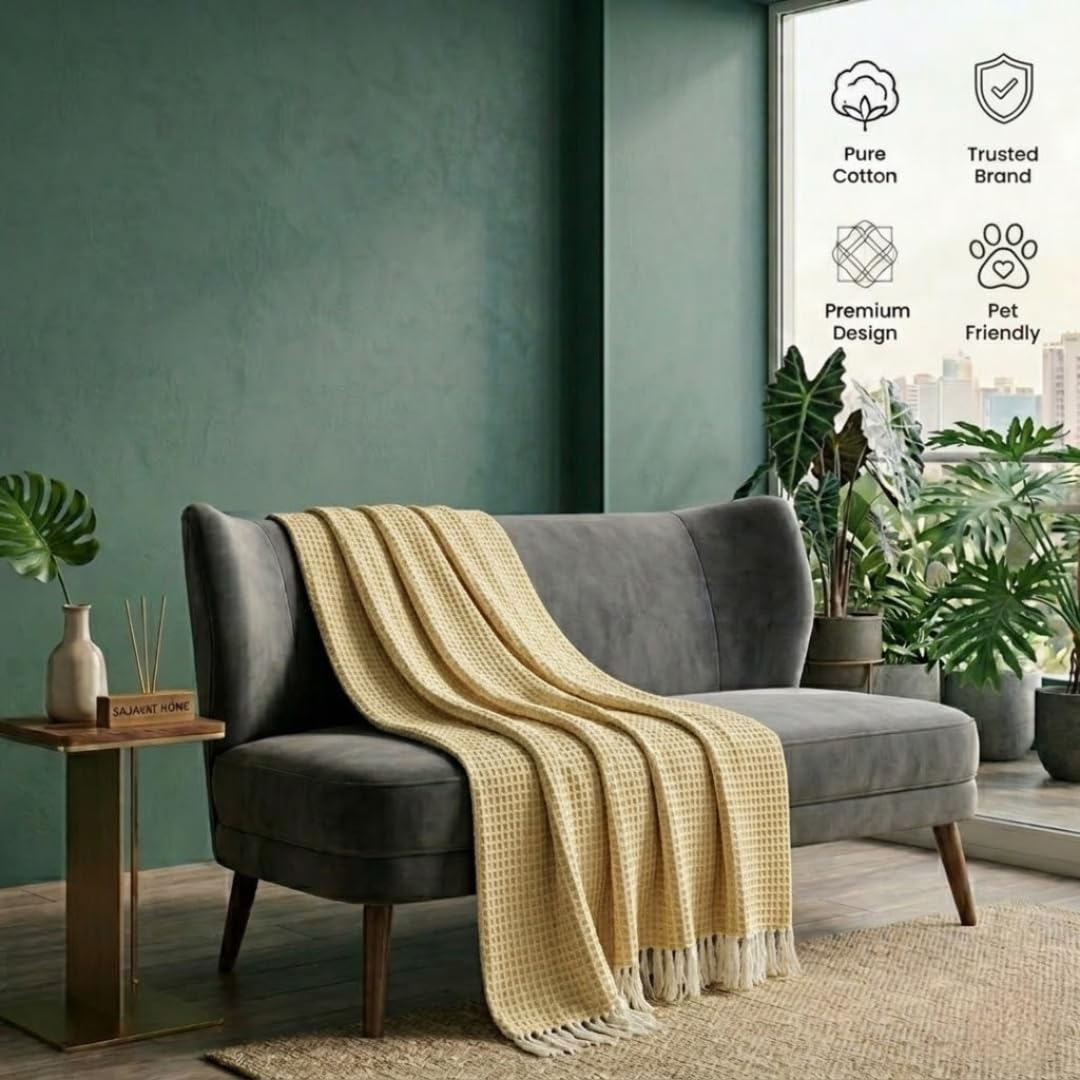 Yellow & Beige Honeycomb Throw