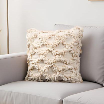 Decorative Tufted Cotton Cushion Cover | Cream | 18x18 Inches (45x45 cm)