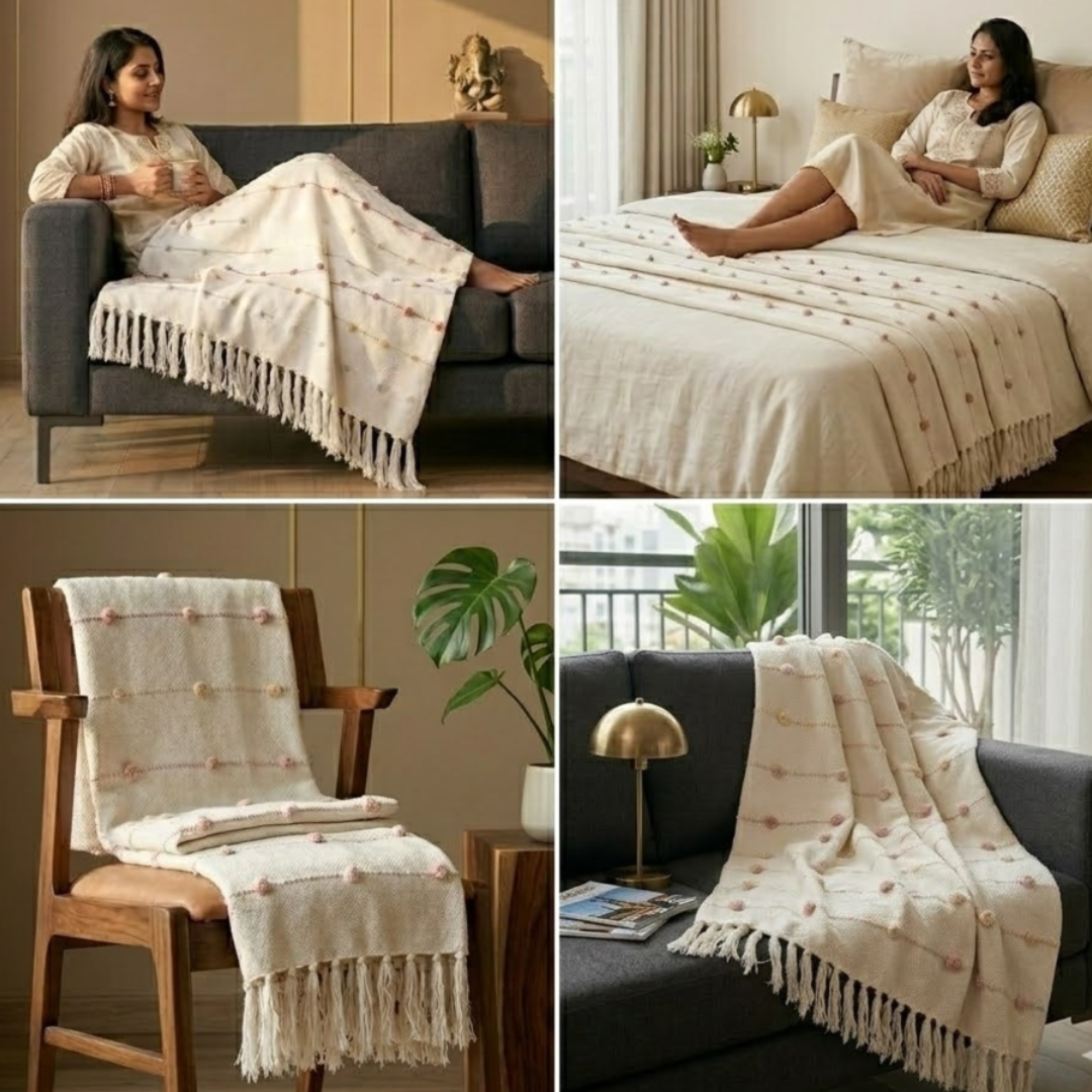 Beige & Pink Throw