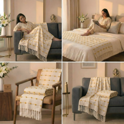 Beige & Yellow Throw