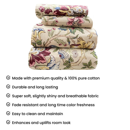 Beige Floral Cotton Bedsheet
