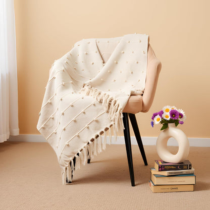 Pure Cotton Beige Sofa Throw