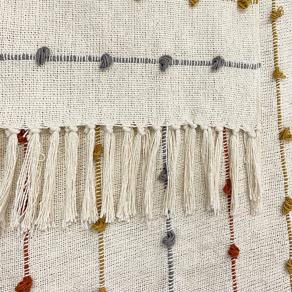 Pure Cotton Beige Multi Sofa Throw & Cushion Cover