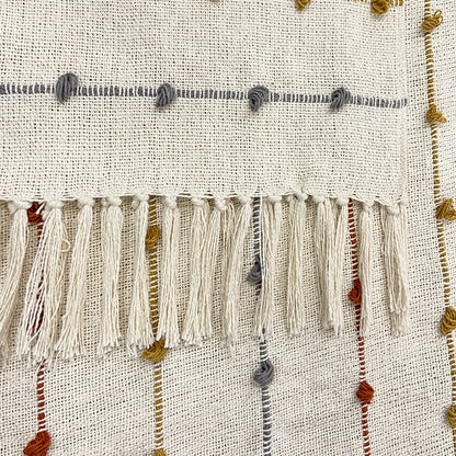 Pure Cotton Beige Multi Sofa Throw & Cushion Cover