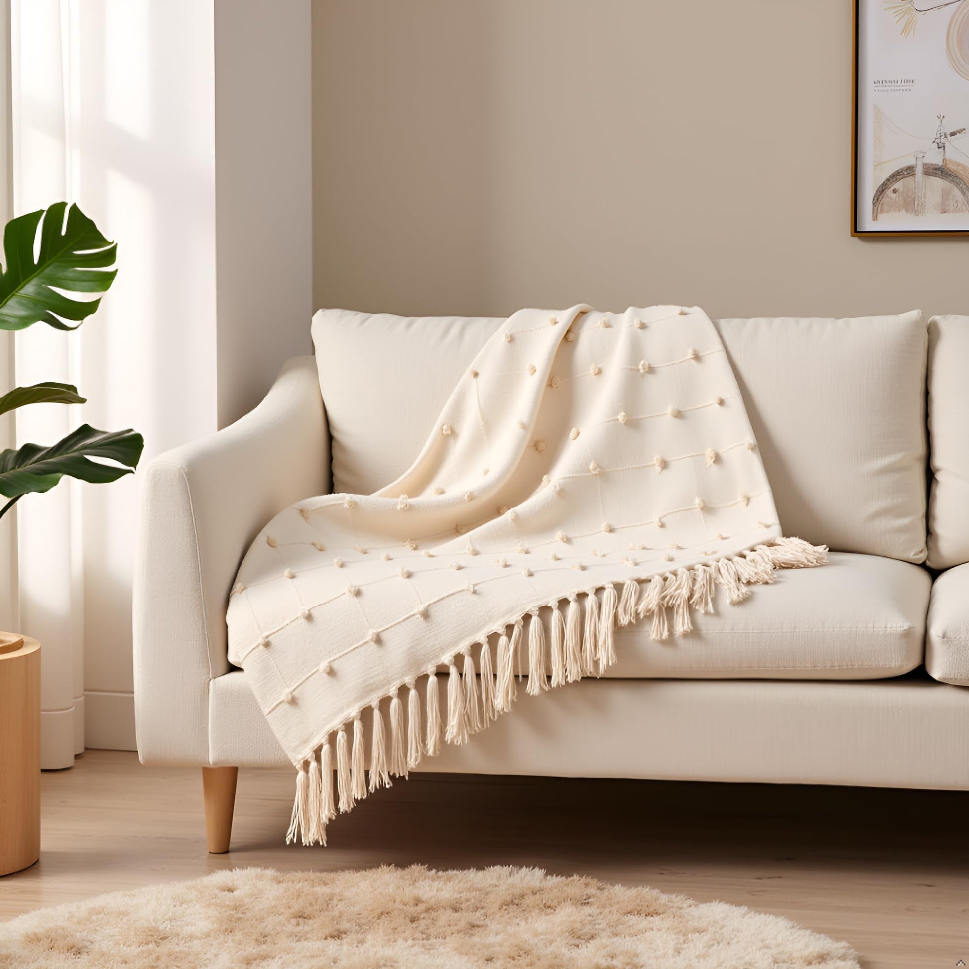 Pure Cotton Beige Sofa Throw