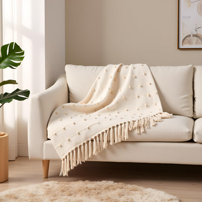 Pure Cotton Beige Sofa Throw