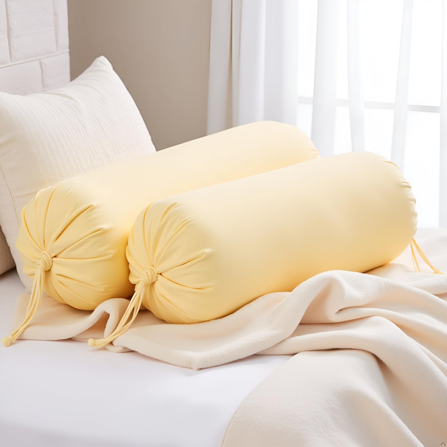 Yellow Cotton Bolster Cover Pack of 2