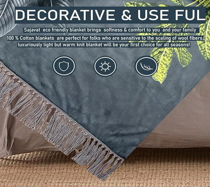 Hand-Knitted All Season Throw Blanket – Velvet | Steel Grey | 70x50 Inches