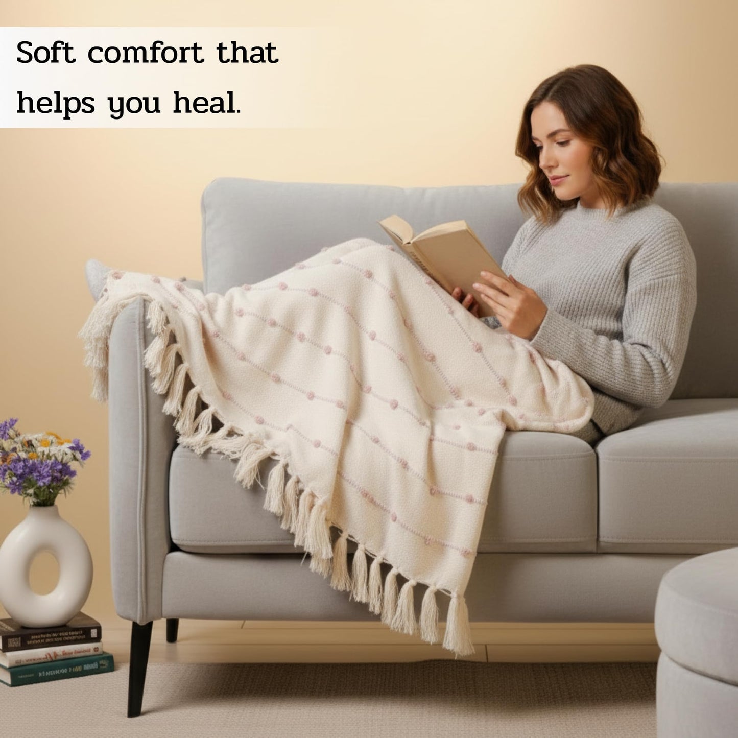 Beige & Pink Throw & Cushion Cover