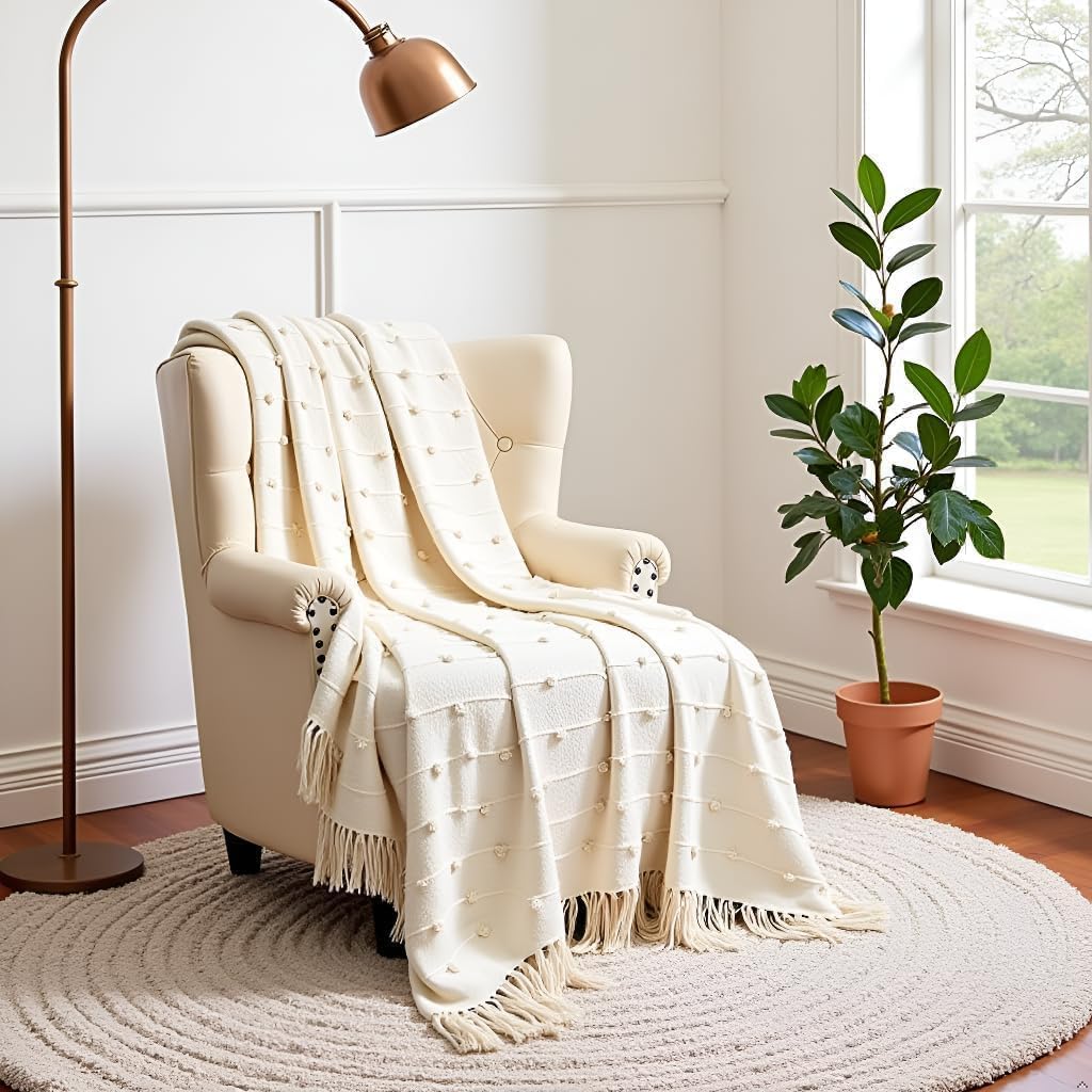 Pure Cotton Beige Sofa Throw