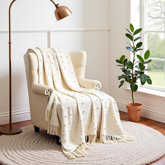 Pure Cotton Beige Sofa Throw