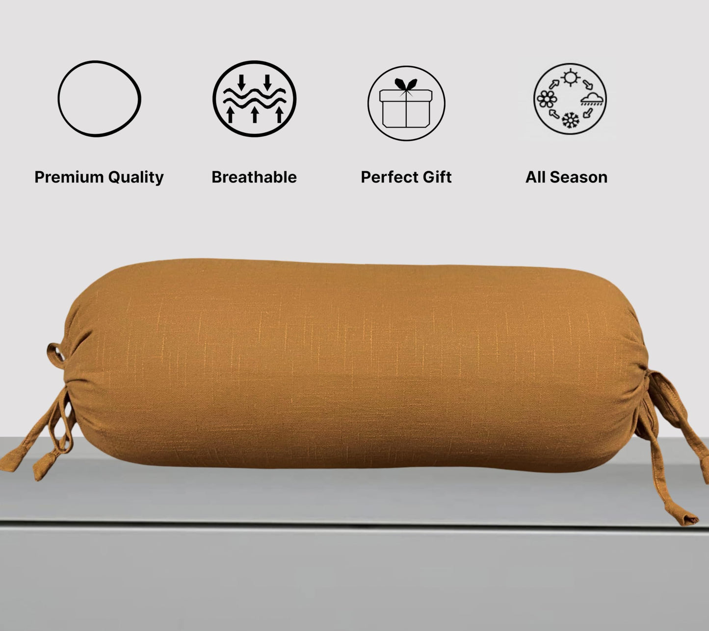 Pure Cotton Brown Bolster Cover with Filler
