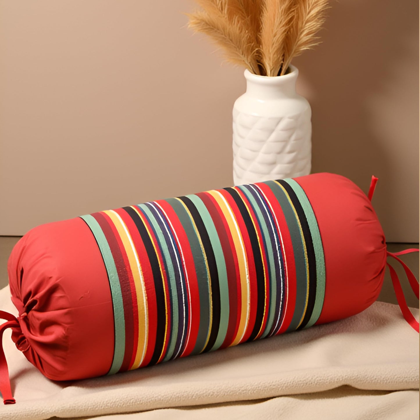 Pure Cotton Red Multi Bolster Cover - Pack of 3