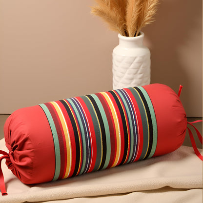 Pure Cotton Red Multi Bolster Cover - Pack of 3