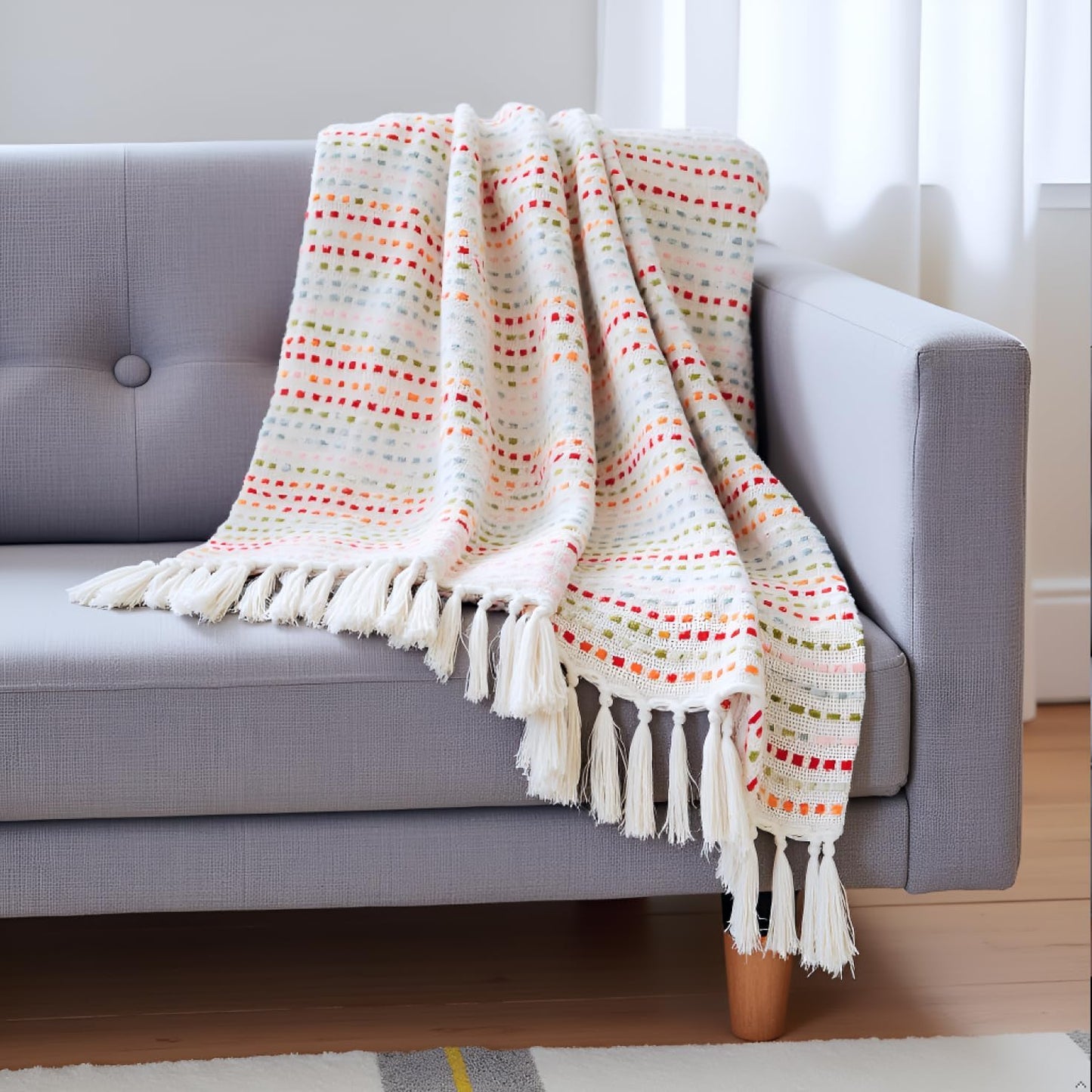 Pure Cotton Blue Multi Throw & Multi Cushion Cover