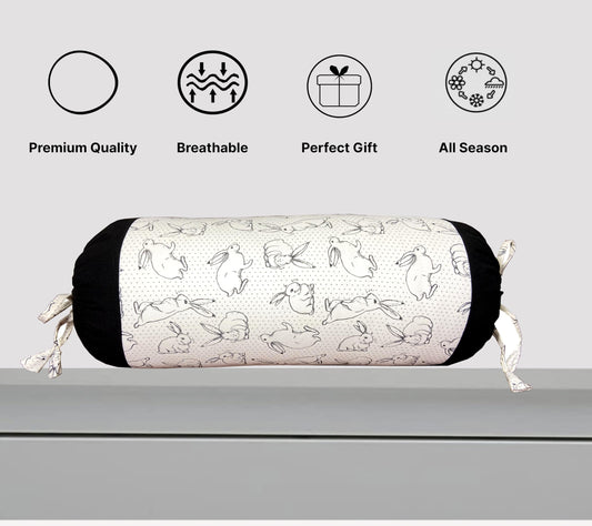 White & Black Cotton Bolster Cover