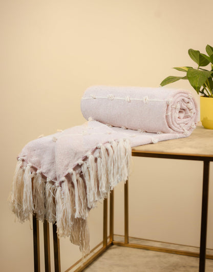 Hand-Knitted All Season Throw Blanket – Cotton Blend | Summer Pink | 80x52 Inches