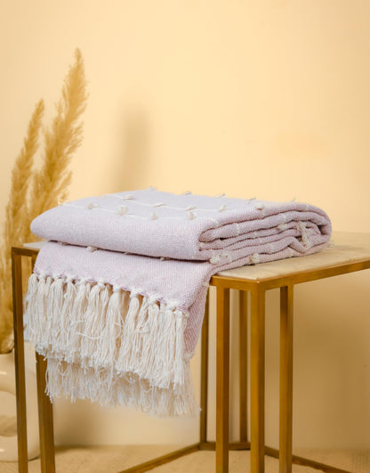 Hand-Knitted All Season Throw Blanket – Cotton Blend | Summer Pink | 80x52 Inches