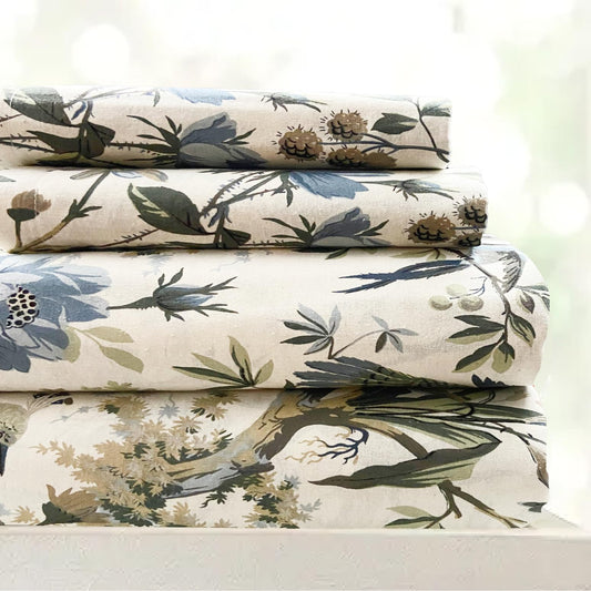 White Floral Cotton Bedsheet